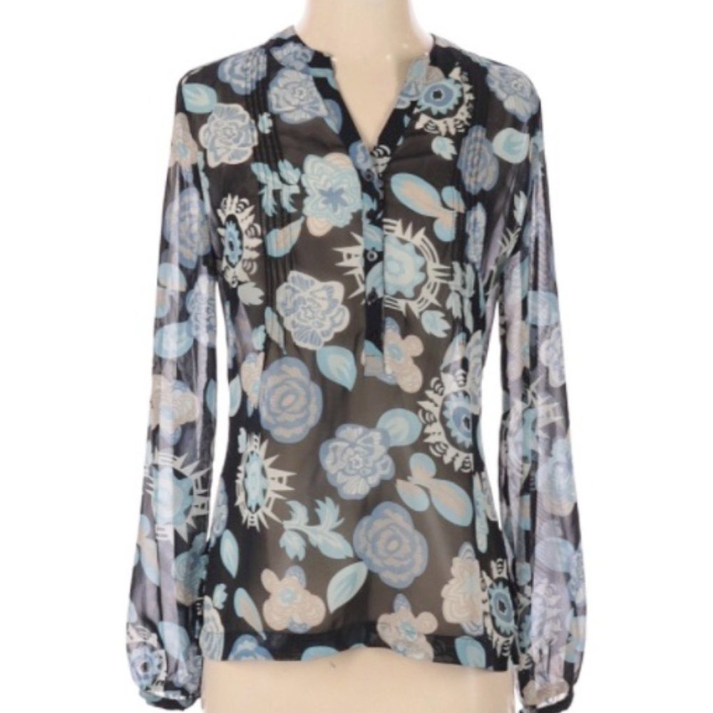 Ann Taylor LOFT Blue Floral Sheer Blouse